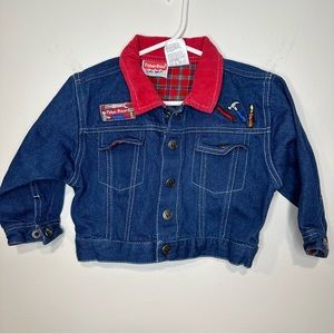 Vintage 90s Toddler Boy Fisher Price Baby Wear Denim Jean Jacket corduroy collar